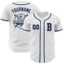 Load image into Gallery viewer, Custom White Navy Authentic Baseball Jersey