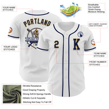 Load image into Gallery viewer, Custom White Navy-Old Gold Authentic Baseball Jersey