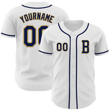 Load image into Gallery viewer, Custom White Navy-Old Gold Authentic Baseball Jersey