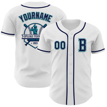 Load image into Gallery viewer, Custom White Navy Gray-Teal Authentic Baseball Jersey