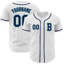 Load image into Gallery viewer, Custom White Navy Gray-Teal Authentic Baseball Jersey