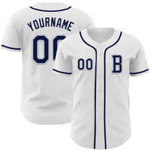 Load image into Gallery viewer, Custom White Navy-Gray Authentic Baseball Jersey