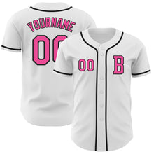 Load image into Gallery viewer, Custom White Pink-Black Authentic Baseball Jersey