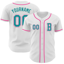 Load image into Gallery viewer, Custom White Teal-Pink Authentic Baseball Jersey