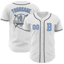 Load image into Gallery viewer, Custom White Light Blue-Steel Gray Authentic Baseball Jersey
