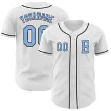 Load image into Gallery viewer, Custom White Light Blue-Steel Gray Authentic Baseball Jersey