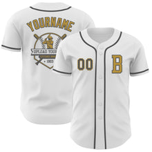 Load image into Gallery viewer, Custom White Steel Gray-Old Gold Authentic Baseball Jersey