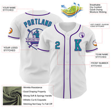 Load image into Gallery viewer, Custom White Teal-Purple Authentic Baseball Jersey
