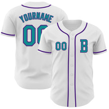Load image into Gallery viewer, Custom White Teal-Purple Authentic Baseball Jersey