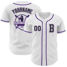 Load image into Gallery viewer, Custom White Black-Purple Authentic Baseball Jersey