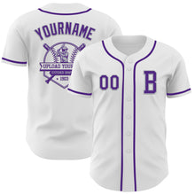 Load image into Gallery viewer, Custom White Purple-Gray Authentic Baseball Jersey