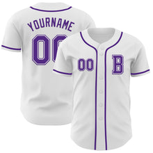 Load image into Gallery viewer, Custom White Purple Authentic Baseball Jersey