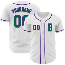 Load image into Gallery viewer, Custom White Kelly Green-Purple Authentic Baseball Jersey