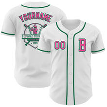 Load image into Gallery viewer, Custom White Pink-Kelly Green Authentic Baseball Jersey
