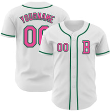 Load image into Gallery viewer, Custom White Pink-Kelly Green Authentic Baseball Jersey