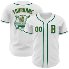 Load image into Gallery viewer, Custom White Kelly Green-Old Gold Authentic Baseball Jersey
