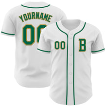 Load image into Gallery viewer, Custom White Kelly Green-Old Gold Authentic Baseball Jersey