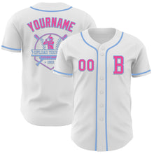 Load image into Gallery viewer, Custom White Pink-Light Blue Authentic Baseball Jersey
