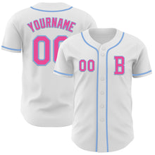 Load image into Gallery viewer, Custom White Pink-Light Blue Authentic Baseball Jersey