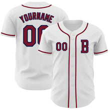 Load image into Gallery viewer, Custom White Crimson-Navy Authentic Baseball Jersey
