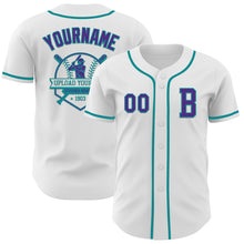 Load image into Gallery viewer, Custom White Purple-Teal Authentic Baseball Jersey