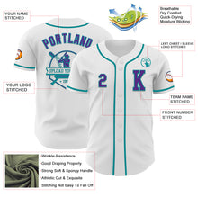 Load image into Gallery viewer, Custom White Purple-Teal Authentic Baseball Jersey