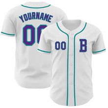 Load image into Gallery viewer, Custom White Purple-Teal Authentic Baseball Jersey