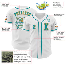 Load image into Gallery viewer, Custom White Teal-Old Gold Authentic Baseball Jersey