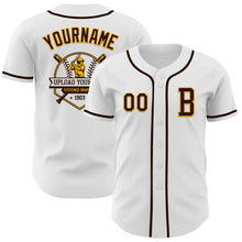 Load image into Gallery viewer, Custom White Brown-Gold Authentic Baseball Jersey