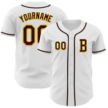 Load image into Gallery viewer, Custom White Brown-Gold Authentic Baseball Jersey