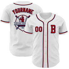 Load image into Gallery viewer, Custom White Red-Navy Authentic Baseball Jersey
