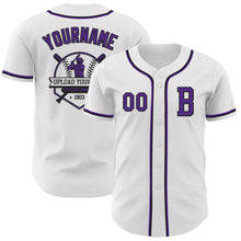 Load image into Gallery viewer, Custom White Purple-Black Authentic Baseball Jersey