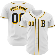 Load image into Gallery viewer, Custom White Black-Gold Authentic Baseball Jersey