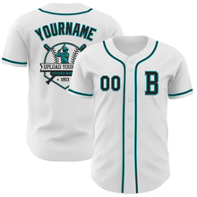 Load image into Gallery viewer, Custom White Black-Teal Authentic Baseball Jersey