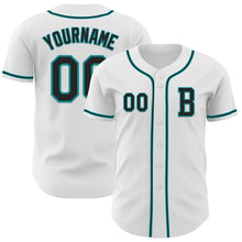 Load image into Gallery viewer, Custom White Black-Teal Authentic Baseball Jersey