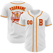 Load image into Gallery viewer, Custom White Red-Gold Authentic Baseball Jersey