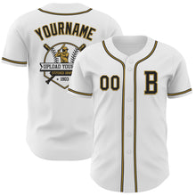 Load image into Gallery viewer, Custom White Black-Old Gold Authentic Baseball Jersey
