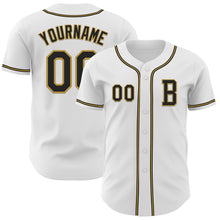 Load image into Gallery viewer, Custom White Black-Old Gold Authentic Baseball Jersey