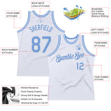 Load image into Gallery viewer, Custom White Light Blue Authentic Throwback Basketball Jersey
