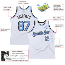 Load image into Gallery viewer, Custom White Light Blue-Black Authentic Throwback Basketball Jersey
