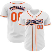 Load image into Gallery viewer, Custom White Orange-Navy Authentic Baseball Jersey