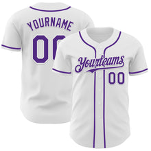 Load image into Gallery viewer, Custom White Purple Authentic Baseball Jersey