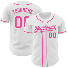 Load image into Gallery viewer, Custom White Pink Authentic Baseball Jersey