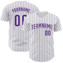 Load image into Gallery viewer, Custom White Purple Pinstripe Purple Authentic Baseball Jersey