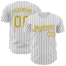 Load image into Gallery viewer, Custom White Black Pinstripe Old Gold Authentic Baseball Jersey