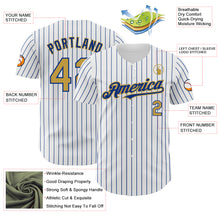 Load image into Gallery viewer, Custom White Royal Pinstripe Old Gold Authentic Baseball Jersey