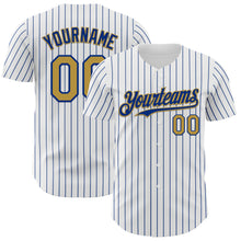 Load image into Gallery viewer, Custom White Royal Pinstripe Old Gold Authentic Baseball Jersey