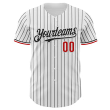 Load image into Gallery viewer, Custom White Black Pinstripe Red Authentic Baseball Jersey