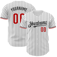 Load image into Gallery viewer, Custom White Black Pinstripe Red Authentic Baseball Jersey