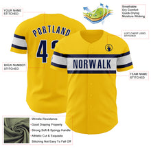 Load image into Gallery viewer, Custom Yellow Navy-White Authentic Baseball Jersey